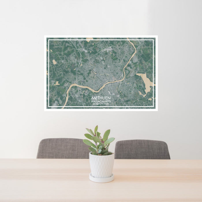 24x36 Methuen Massachusetts Map Print Lanscape Orientation in Afternoon Style Behind 2 Chairs Table and Potted Plant