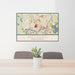24x36 Methuen Massachusetts Map Print Lanscape Orientation in Woodblock Style Behind 2 Chairs Table and Potted Plant