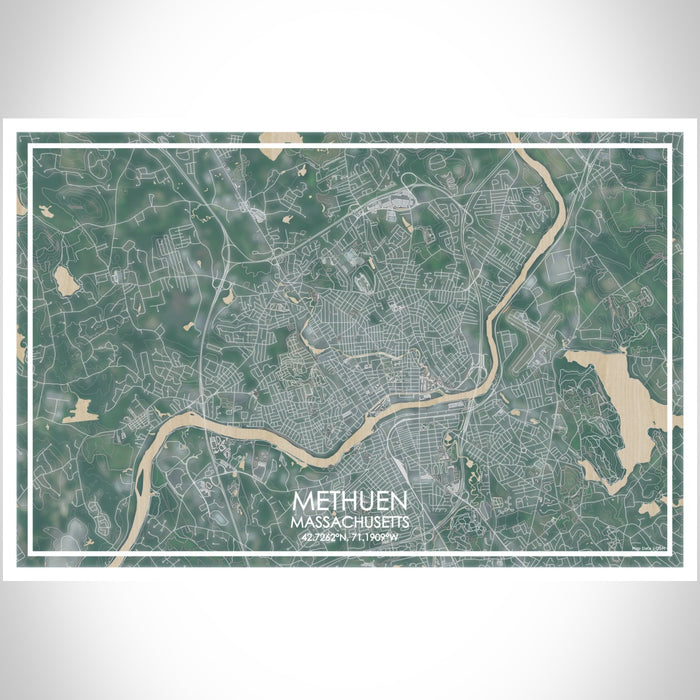 Methuen Massachusetts Map Print Landscape Orientation in Afternoon Style With Shaded Background