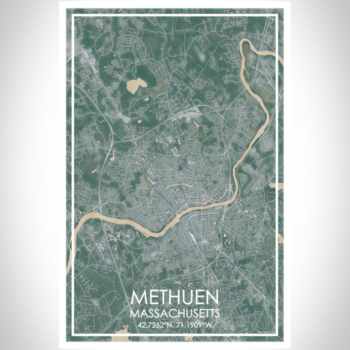Methuen Massachusetts Map Print Portrait Orientation in Afternoon Style With Shaded Background