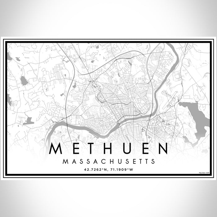 Methuen Massachusetts Map Print Landscape Orientation in Classic Style With Shaded Background