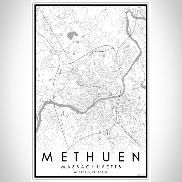 Methuen Massachusetts Map Print Portrait Orientation in Classic Style With Shaded Background