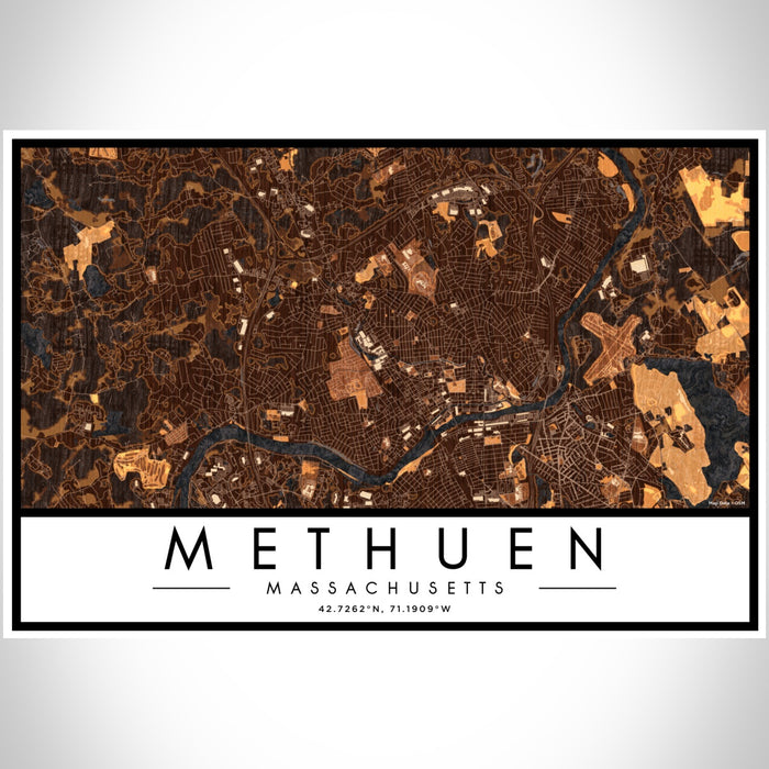 Methuen Massachusetts Map Print Landscape Orientation in Ember Style With Shaded Background