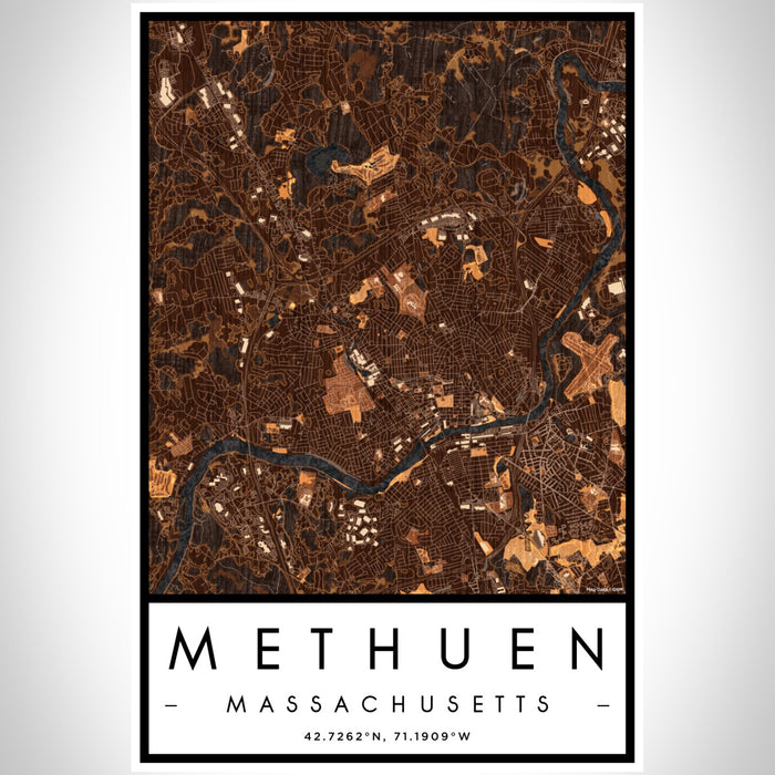 Methuen Massachusetts Map Print Portrait Orientation in Ember Style With Shaded Background