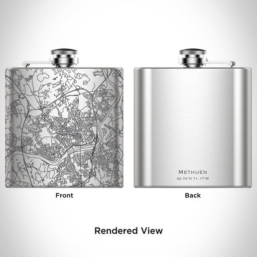 Rendered View of Methuen Massachusetts Map Engraving on 6oz Stainless Steel Flask