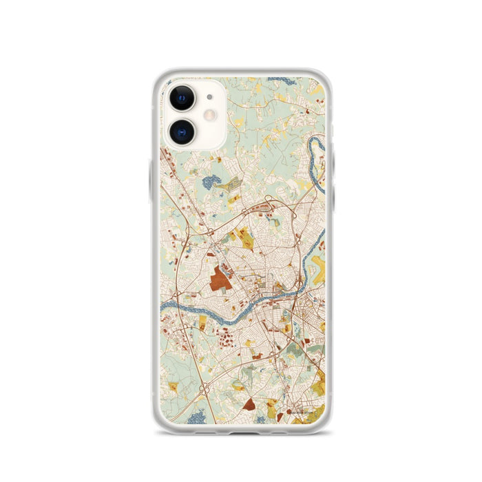 Custom iPhone 11 Methuen Massachusetts Map Phone Case in Woodblock