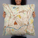 Person holding 22x22 Custom Methuen Massachusetts Map Throw Pillow in Woodblock