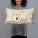 Person holding 20x12 Custom Methuen Massachusetts Map Throw Pillow in Woodblock
