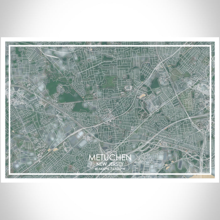 Metuchen New Jersey Map Print Landscape Orientation in Afternoon Style With Shaded Background