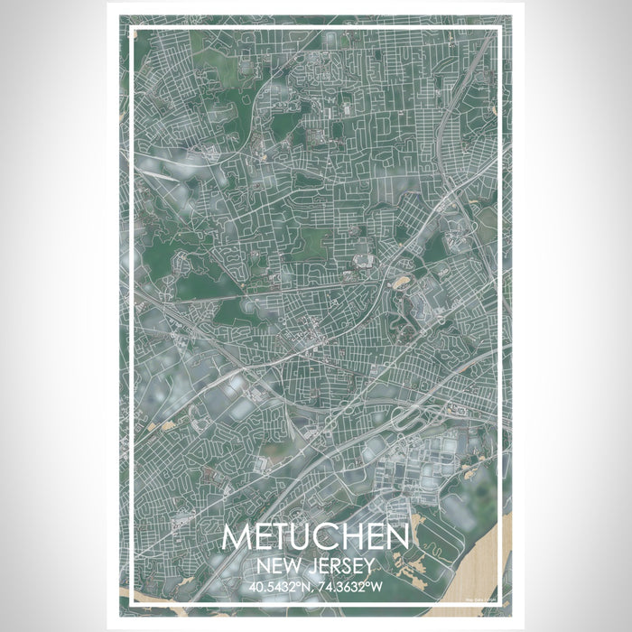 Metuchen New Jersey Map Print Portrait Orientation in Afternoon Style With Shaded Background