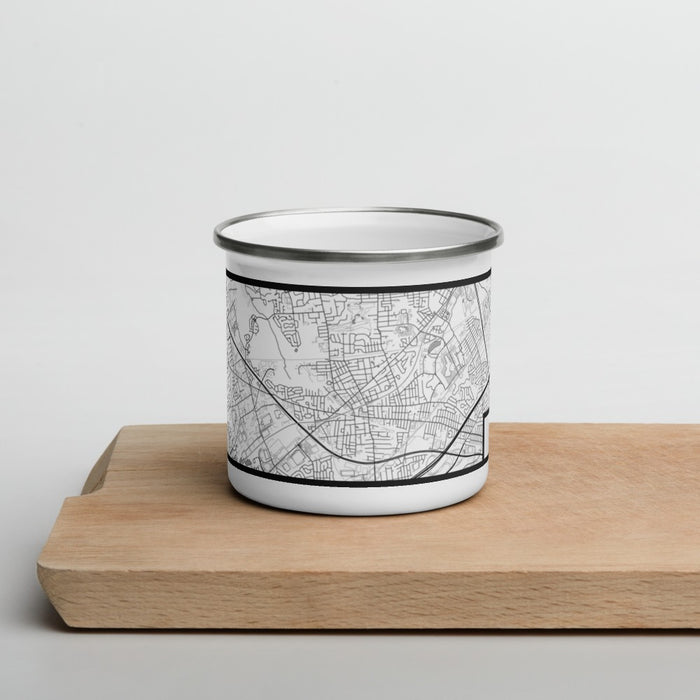 Front View Custom Metuchen New Jersey Map Enamel Mug in Classic on Cutting Board