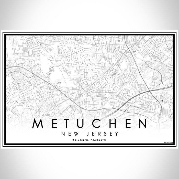 Metuchen New Jersey Map Print Landscape Orientation in Classic Style With Shaded Background
