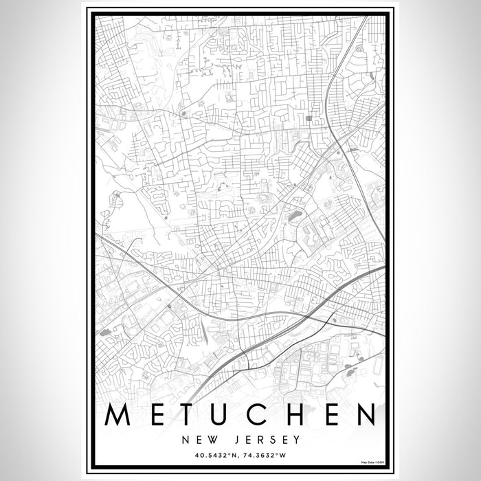 Metuchen New Jersey Map Print Portrait Orientation in Classic Style With Shaded Background