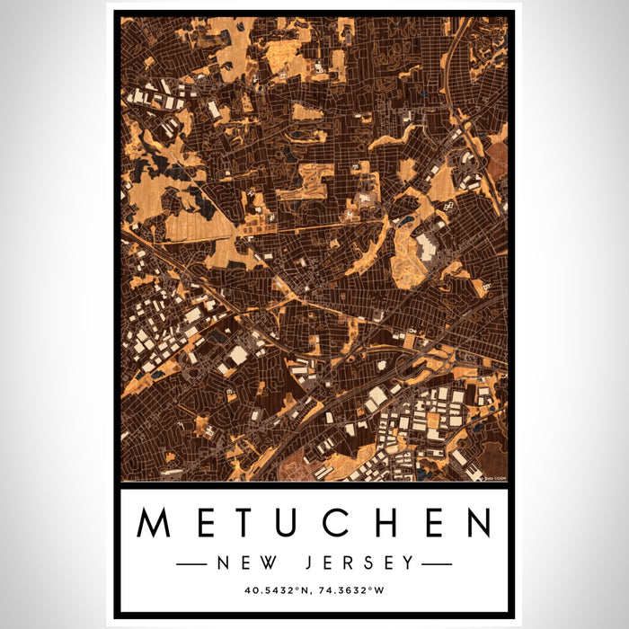 Metuchen New Jersey Map Print Portrait Orientation in Ember Style With Shaded Background