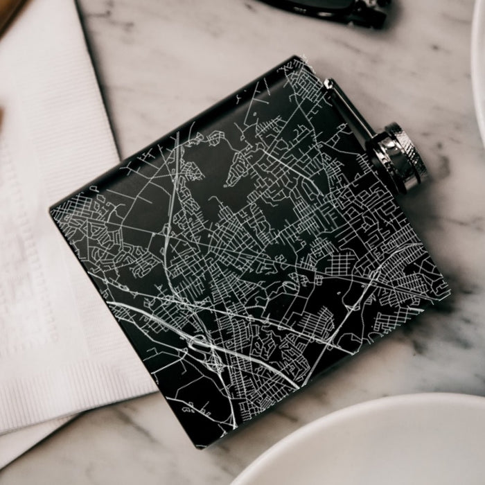 Metuchen New Jersey Custom Engraved City Map Inscription Coordinates on 6oz Stainless Steel Flask in Black