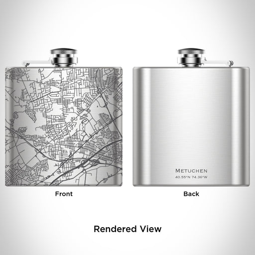 Rendered View of Metuchen New Jersey Map Engraving on 6oz Stainless Steel Flask