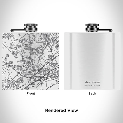 Rendered View of Metuchen New Jersey Map Engraving on 6oz Stainless Steel Flask in White