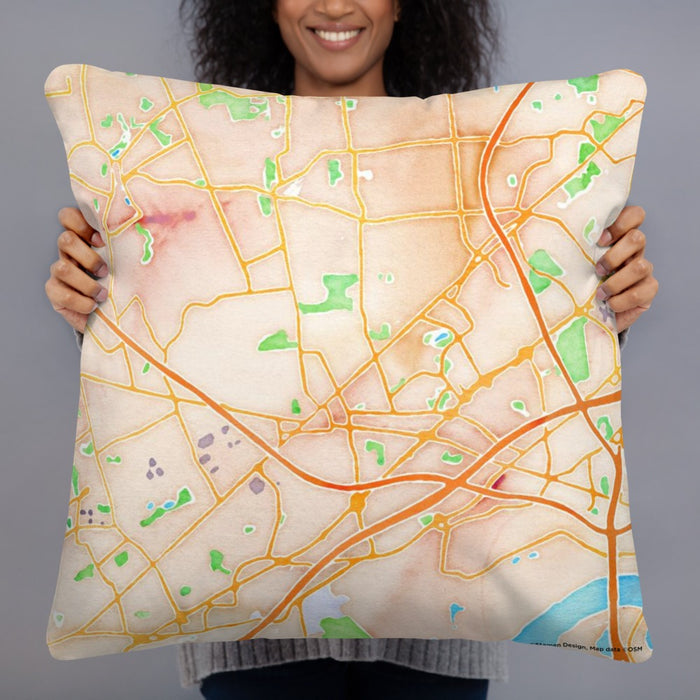 Person holding 22x22 Custom Metuchen New Jersey Map Throw Pillow in Watercolor