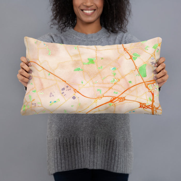 Person holding 20x12 Custom Metuchen New Jersey Map Throw Pillow in Watercolor