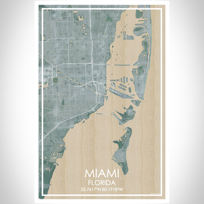 Miami Florida Map Print Portrait Orientation in Afternoon Style With Shaded Background