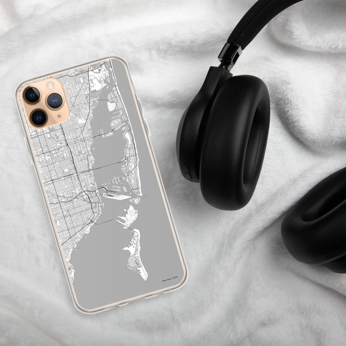 Custom Miami Florida Map Phone Case in Classic on Table with Black Headphones