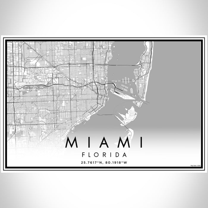 Miami Florida Map Print Landscape Orientation in Classic Style With Shaded Background