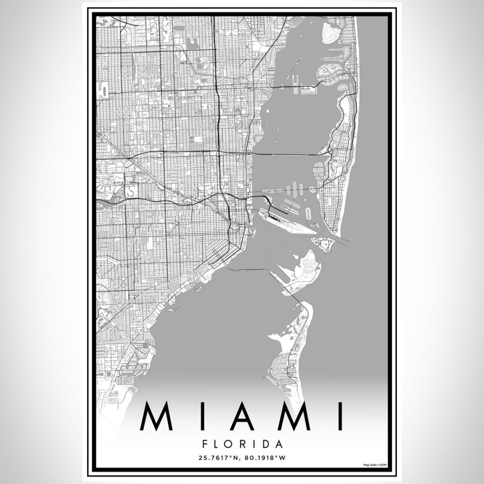 Miami Florida Map Print Portrait Orientation in Classic Style With Shaded Background