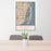 24x36 Miami Florida Map Print Portrait Orientation in Woodblock Style Behind 2 Chairs Table and Potted Plant