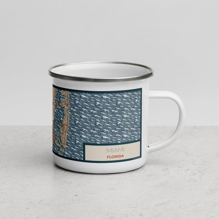 Right View Custom Miami Florida Map Enamel Mug in Woodblock