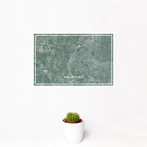 12x18 Miamisburg Ohio Map Print Landscape Orientation in Afternoon Style With Small Cactus Plant in White Planter