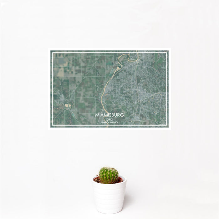 12x18 Miamisburg Ohio Map Print Landscape Orientation in Afternoon Style With Small Cactus Plant in White Planter