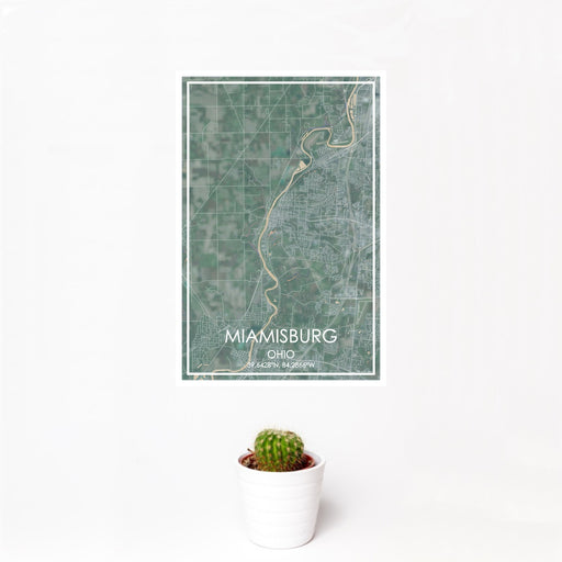 12x18 Miamisburg Ohio Map Print Portrait Orientation in Afternoon Style With Small Cactus Plant in White Planter