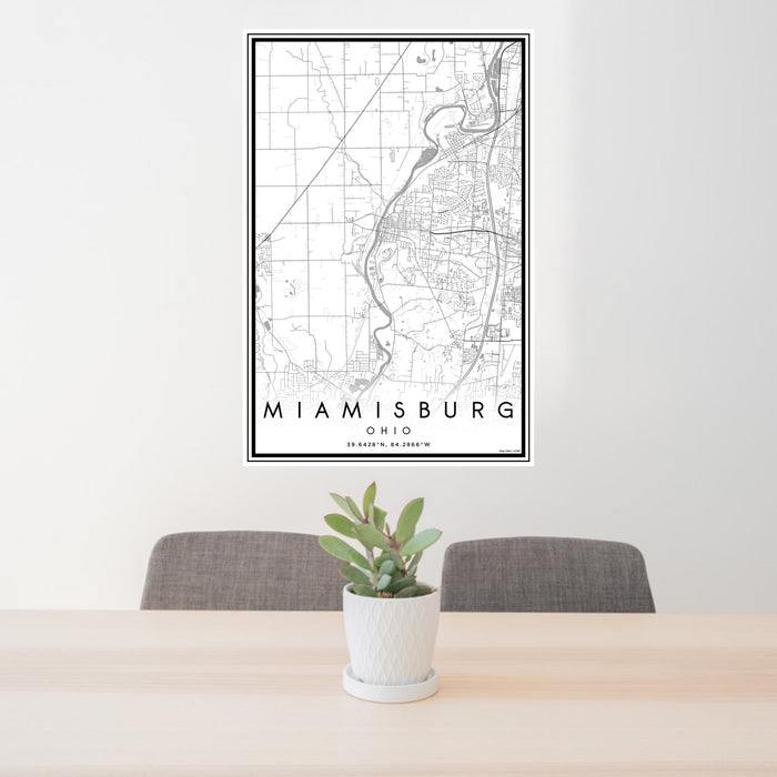 24x36 Miamisburg Ohio Map Print Portrait Orientation in Classic Style Behind 2 Chairs Table and Potted Plant