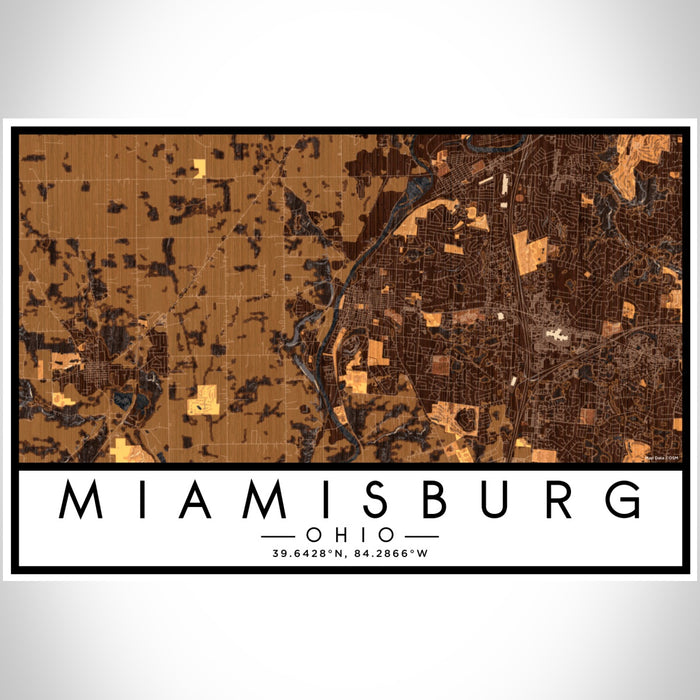 Miamisburg Ohio Map Print Landscape Orientation in Ember Style With Shaded Background