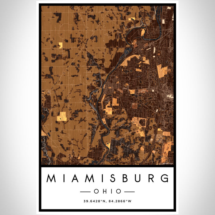 Miamisburg Ohio Map Print Portrait Orientation in Ember Style With Shaded Background