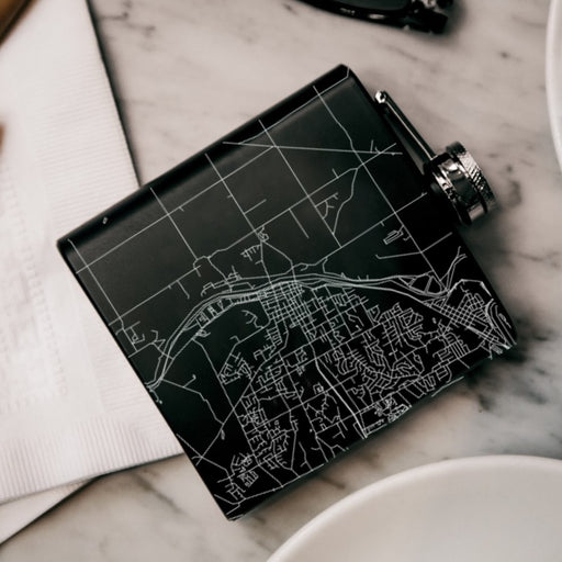 Miamisburg Ohio Custom Engraved City Map Inscription Coordinates on 6oz Stainless Steel Flask in Black