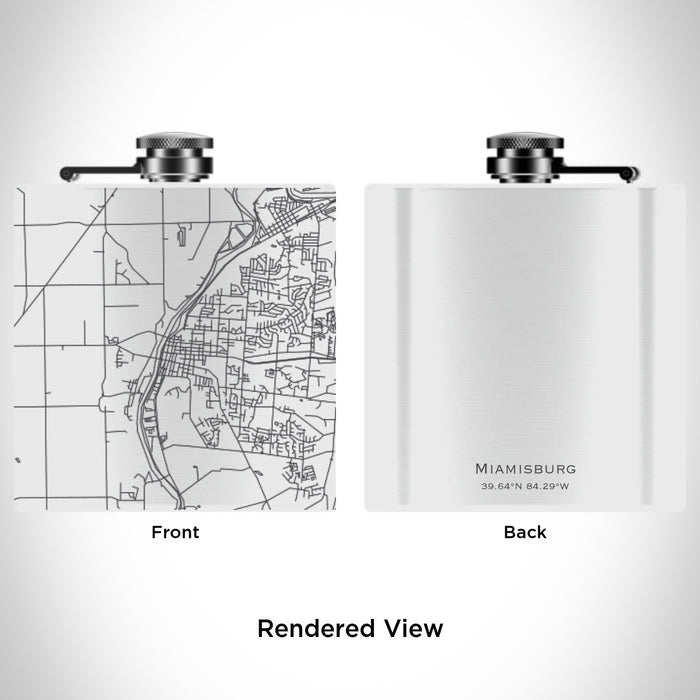 Rendered View of Miamisburg Ohio Map Engraving on 6oz Stainless Steel Flask in White