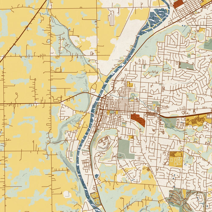 Miamisburg Ohio Map Print in Woodblock Style Zoomed In Close Up Showing Details