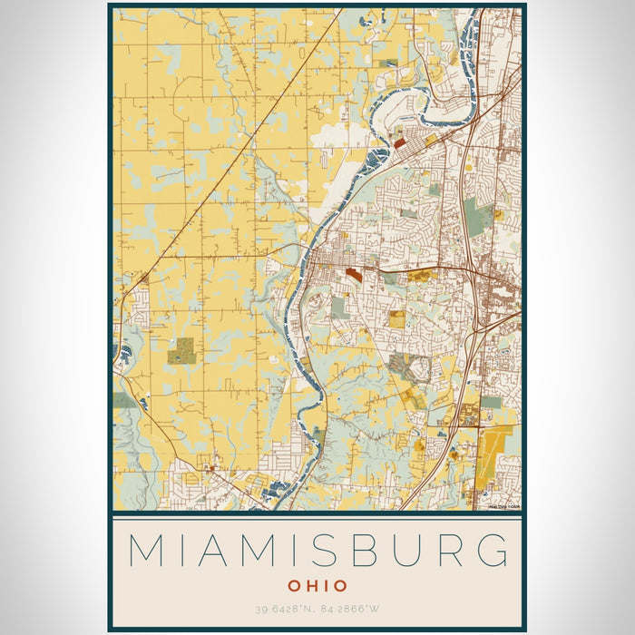 Miamisburg Ohio Map Print Portrait Orientation in Woodblock Style With Shaded Background