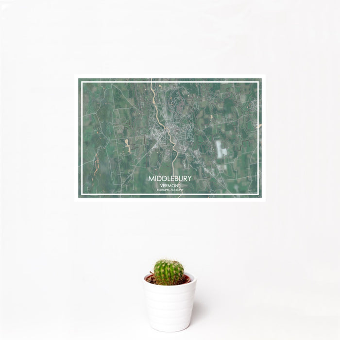 12x18 Middlebury Vermont Map Print Landscape Orientation in Afternoon Style With Small Cactus Plant in White Planter