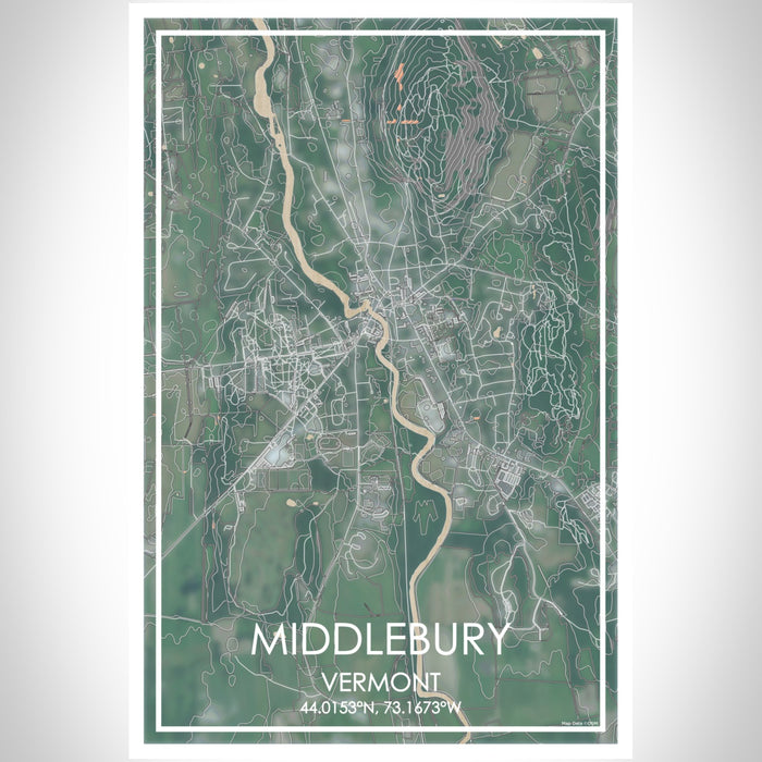 Middlebury Vermont Map Print Portrait Orientation in Afternoon Style With Shaded Background