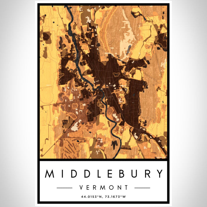 Middlebury Vermont Map Print Portrait Orientation in Ember Style With Shaded Background