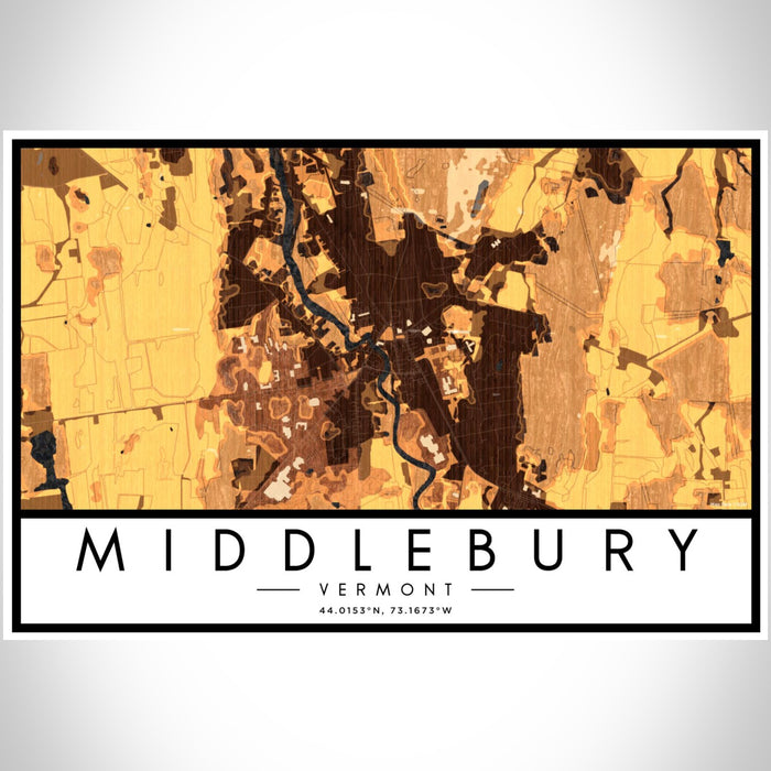 Middlebury Vermont Map Print Landscape Orientation in Ember Style With Shaded Background
