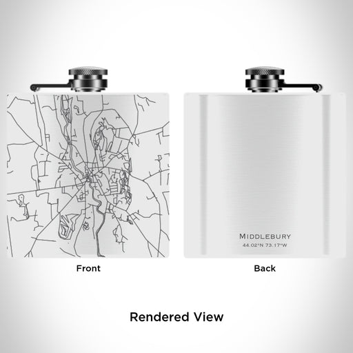 Rendered View of Middlebury Vermont Map Engraving on 6oz Stainless Steel Flask in White