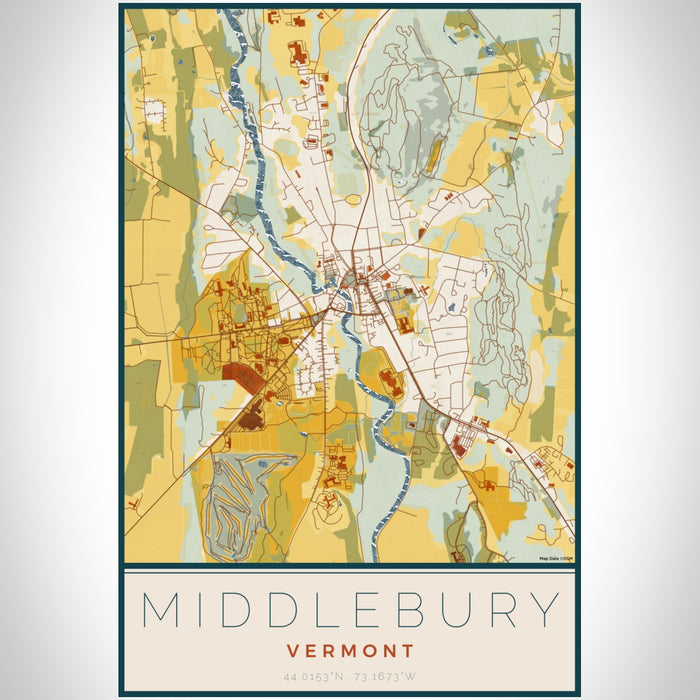 Middlebury Vermont Map Print Portrait Orientation in Woodblock Style With Shaded Background