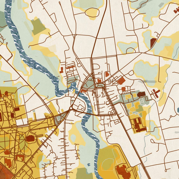 Middlebury Vermont Map Print in Woodblock Style Zoomed In Close Up Showing Details