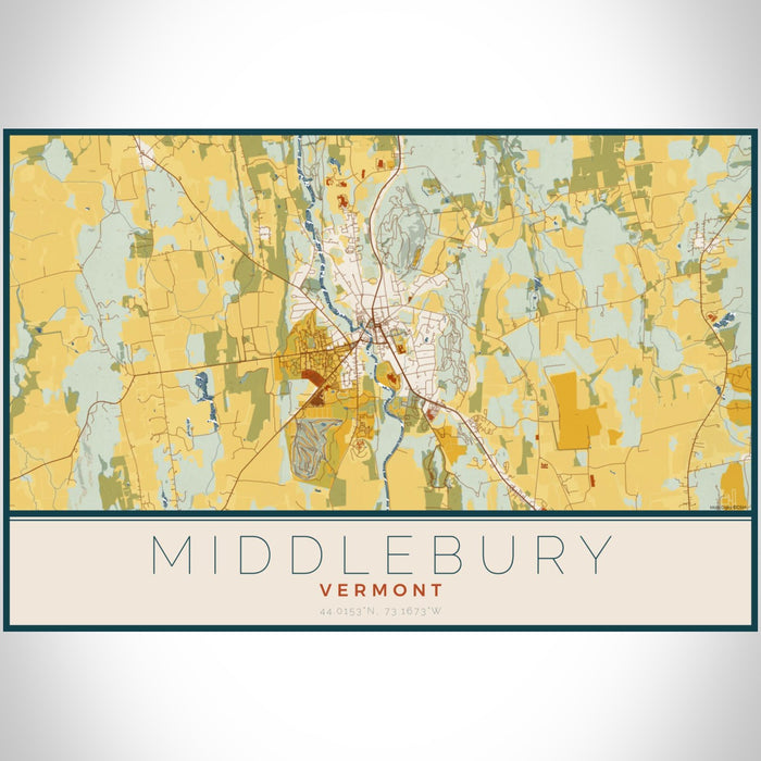 Middlebury Vermont Map Print Landscape Orientation in Woodblock Style With Shaded Background