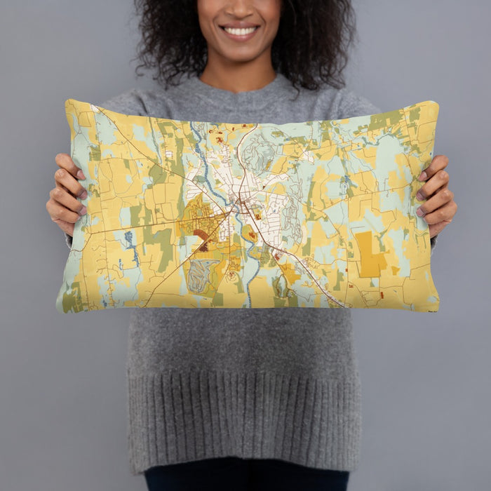 Person holding 20x12 Custom Middlebury Vermont Map Throw Pillow in Woodblock