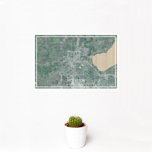 12x18 Middleton Wisconsin Map Print Landscape Orientation in Afternoon Style With Small Cactus Plant in White Planter