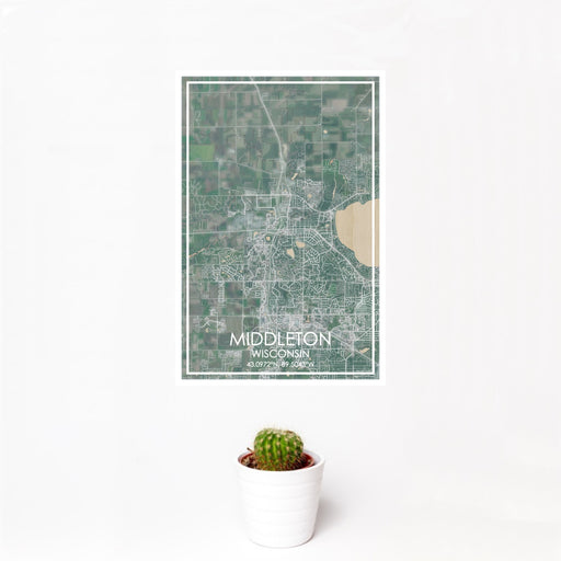 12x18 Middleton Wisconsin Map Print Portrait Orientation in Afternoon Style With Small Cactus Plant in White Planter
